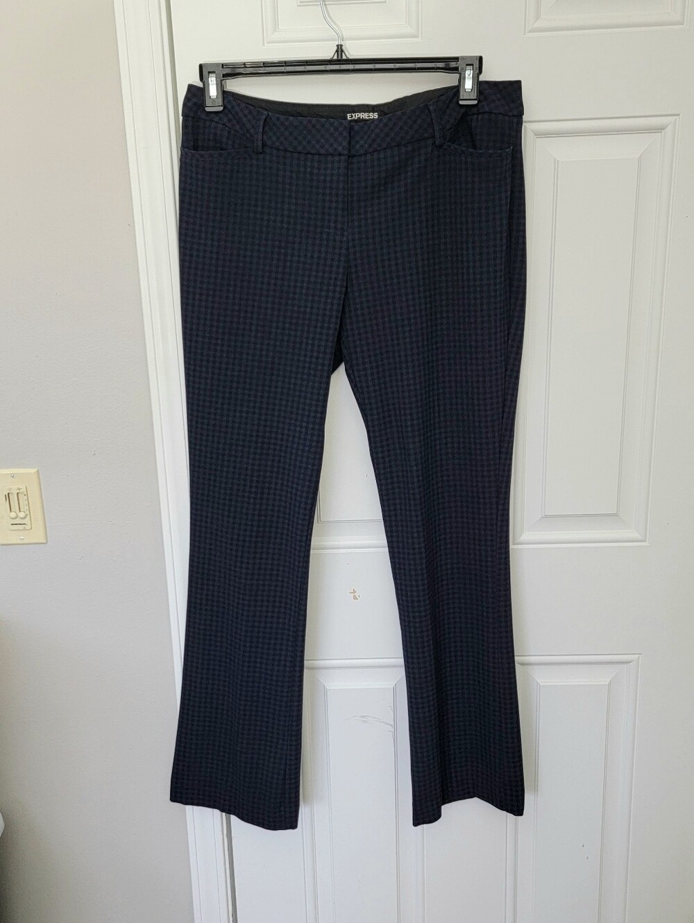 Express Columnist Blue Plaid Pants Flat Front Straight Leg Pockets Size 10R